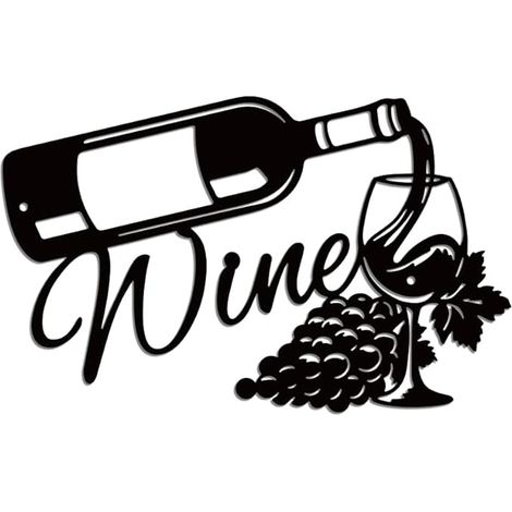 Décoration Murale en Métal Sur le Thème du Vin Moderne Fer avec Raisins Sculpture Rétro Noire Suspendre Ornement pour Bar Cuisine Restaurant Café 30x18.6cm (1/5)
