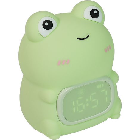 Lámpara de noche con forma de rana y despertador, regalo con forma de rana y lámpara de silicona recargable, linda lámpara de mesa con forma de animal, doble alarma. (1/5)