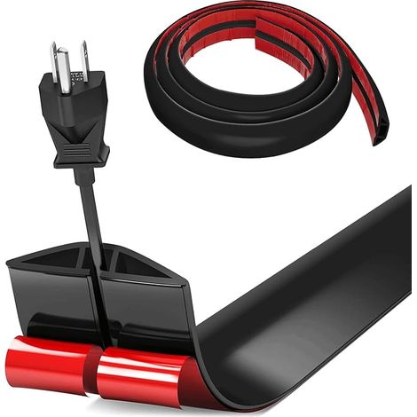 Floor Cable Cover, Small Flexible Cable Channel, 1 m x 2 in, Silicone Floor Cable Cover, Self-Adhesive, Easy to Cut Mounting for All Cables (Black-Rounded) (1/5)