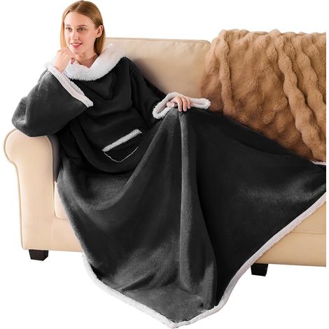 Couverture portable avec manches, adaptée aux hommes et aux femmes adultes. Cadeau de Noël ou d'anniversaire idéal pour les femmes, les mères ou les épouses. Couverture portable confortable avec poign