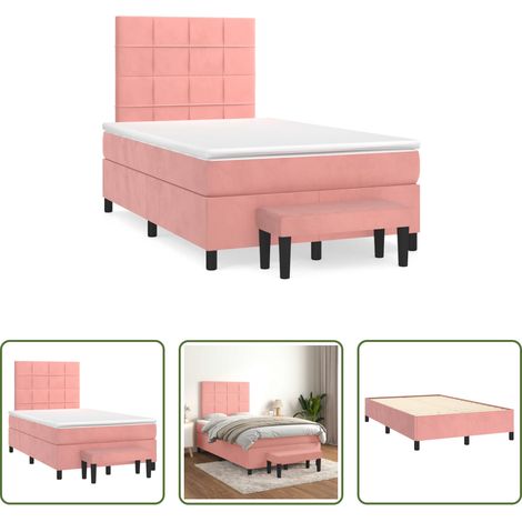 Matelas à ressorts ensachés - Sommier à lattes de lit avec matelas rose 120x190 cm velours (1/5)