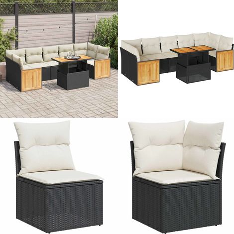 vidaXL Salon de jardin avec coussins 8 pcs noir résine tressée acacia (1/5)