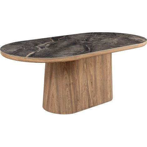Esstisch LUMEA – Oval 200 cm – Graue Marmoreffekt – Breiter Fuß – Zeitgenössischer Stil (1/5)