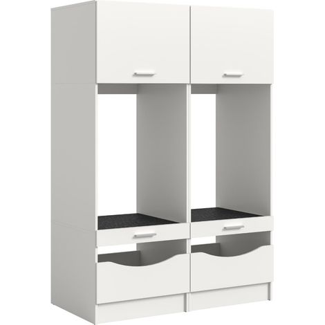 Free Waschmaschinenschrank 4 Türen, 2 Klappentüren, 2 Schubladen, 4 Regale Weiß. (1/5)