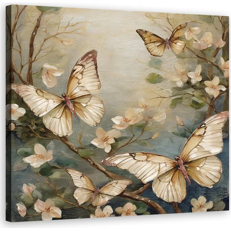 Tableau déco Papillon fleurs aquarelle 30x30 (1/5)