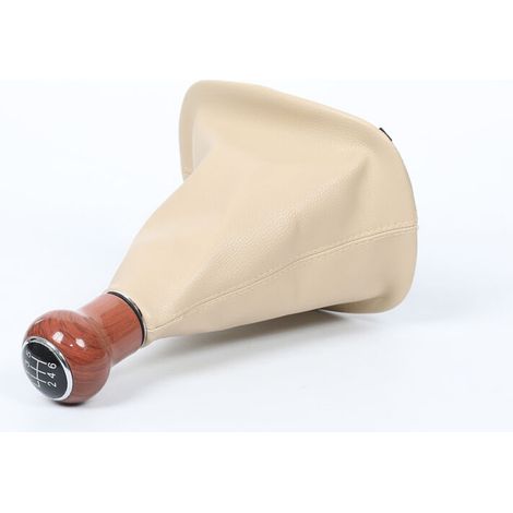 Passend für Volkswagen Passat B5, beigefarbene Staubschutzhülle, Schaltknauf aus Holz, Schalthebel, beigefarbenes Leder, Schaltknauf aus Holz, 6 Gänge, ein (1/4)