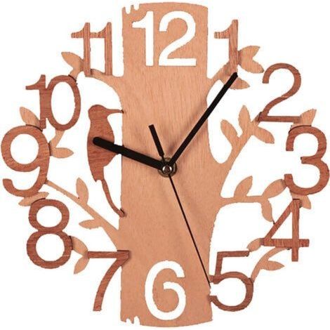 Horloge Murale Arbre en Bois Horloge Ronde Silencieuse Anti-tic-tac pour Cuisine Salon Chambre Bureau (211129GS05-2) (1/4)