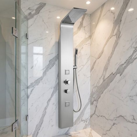 Colonna doccia idromassaggio con getti a quadri piccoli Silver Satinato H150