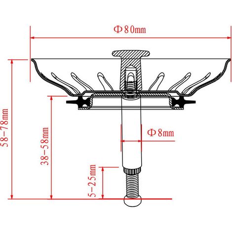 Bonde d'évier de cuisine Ø 79 mm, 1 bonde d'évier de cuisine à hauteur réglable, bouchon d'évier en acier inoxydable 304, bouchon de vidange (1/4)