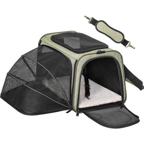Sac de transport pliable pour chat et chien, extensible, avec bandoulière, pour avion, voiture, vétérinaire, L/Vert (1/5)