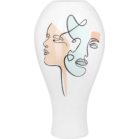 Vase décoratif en résine synthétique Blanc Motif Visage Hauteur 36 cm Diamètre 19 cm (1/4)