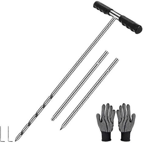Sonde de sol acier inoxydable, tige réglable 43-122 cm (17/32/48 pouces), poignée en T, outil de carottage pour fosses septiques et jardin (1/5)