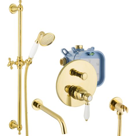 PaulGurkes Unterputz Set Gold Badewannen-Armatur mit Brausestange UP-Armatur (1/5)