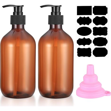 2 Pièces 500 ML Distributeur de Savon, Flacons Vides à Pompe à Pression Rechargeable, Bouteilles Vide Plastique pour Savon Shampoing Lotion Douche - Marron'Marron'Marron'-