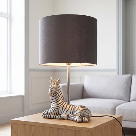 Lampe de table tissu métal E27 35 cm en argent noir lampe de chevet classique