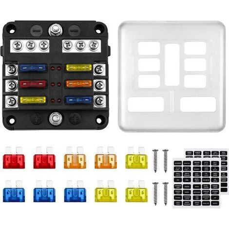 6 Voies Boîte Fusibles 12V Porte Fusible ATO 32V 100A avec 10 Fusibles 6 Voyants LED Couvercle de Protection + 2 pcs Autocollants (1/4)