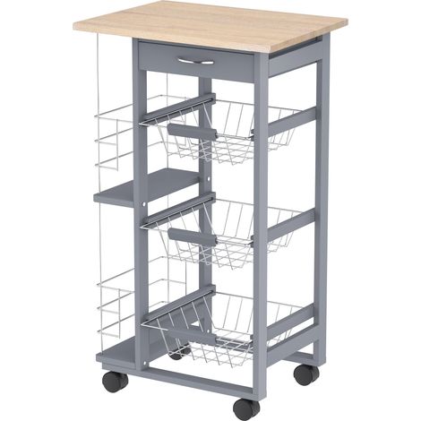 Carrello da Cucina 47x37x83 cm in Legno di Pino e Metallo Rovere e Grigio (1/5)