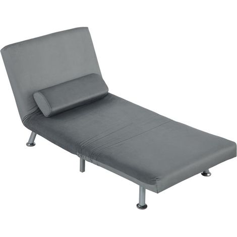 Fauteuil convertible en lit, inclinable et pliable en velours, dossier réglable, 75 x 70 x 75 cm, gris