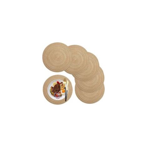 6 Pièces Sets de Table Isolés, Sets de Table Ronds tissés en PP, Sets de Table Western en Gaze Ramie, Lavables, résistants à la Chaleur et antidérapants, 36 cm, Marron (1/5)