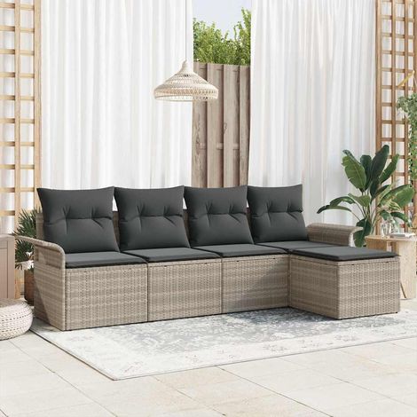 Outdoor-Sofa mit Kissen 5 pcs Hellgrau Poly-Rattan