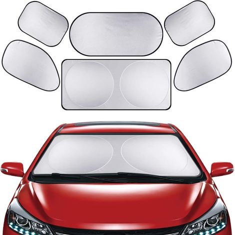 SHINING HOUSEPare-Brise-Soleil Couverture 6PCS Pare Soleil de Voiture Bloque Les Rayons UV Protector Réflecteur Solaire Avant ou Arrière , Anti-Neige Givre pour SUV La Plupart des Véhicules,argenté (1/4)