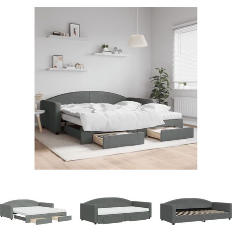 The Living Store Tagesbett Ausziehbar mit Schubladen Dunkelgrau 100x200 cm Stoff - Betten & Bettgestelle (1/5)