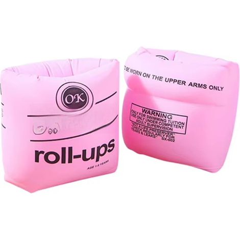 Conjunto de 2 brazaletes inflables para niños pequeños, flotador de natación para niños y adultos, aro de natación tubular, rosa. (1/5)