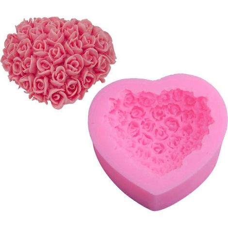 Moule en silicone souple en forme de cœur et de rose, adapté aux aliments, pour argile, résine, céramique et bonbons. Convient également pour la fabrication de bonbons en argile, résine et céramique. (1/4)