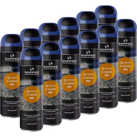 SOPPEC Pack de 12 Traceurs de Chantier Fluorescent Bleu 6 Mois S MARK - Aérosol 500ml (1/2)