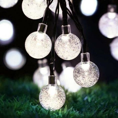 GUIRLANDE LUMINEUSE D'EXTERIEUR Guirlande Lumineuse Solaire D'extérieur Boule 65 M À 30 LED Imperméable À L'eau Lumière Blanche (1/4)