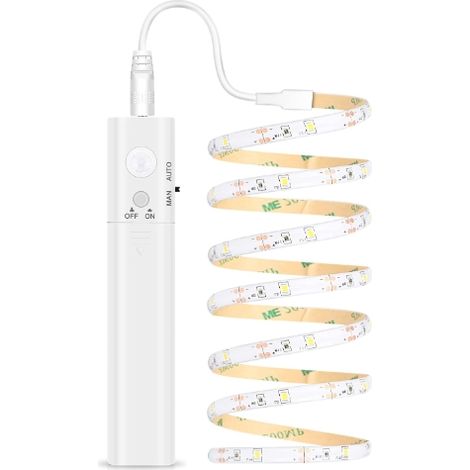 Bande Led - Detecteur De Mouvement - 1 M 2 M 3 M - 3500 K Blanc Chaud - Ip65 - Pour Placard Cuisine Chambre Salle De Bain - 1 Piece (1/5)
