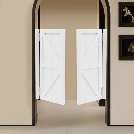 Porte battante en bois massif 90x90x3.5 cm- Double battant - Porte western avec charnières en acier inoxydable et fermeture automatique - for cuisine, bar, café - blanc