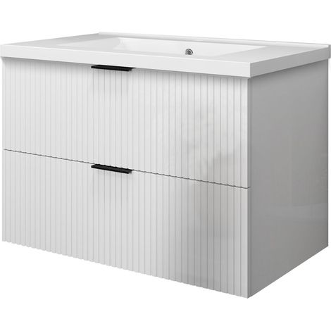 AICA 800mm Bathroom Vanity Unit Basin Sink Wall Hung Gloss White