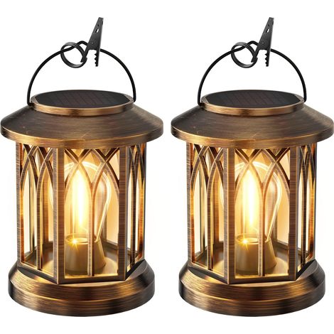 Lanterne Solaire Exterieur Jardin, 2 Pièces Lampe Solaires Exterieurs Suspendue Decorative, LED IP65 Étanche Lumiere Solaire(Bronzé) (1/5)