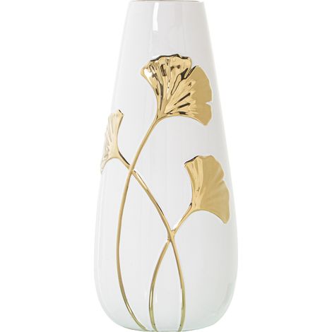 Weiße Keramikvase/Goldene Blume 16x35cmpour alle Stile, um zu Hause eine Note zu verleihen (1/2)
