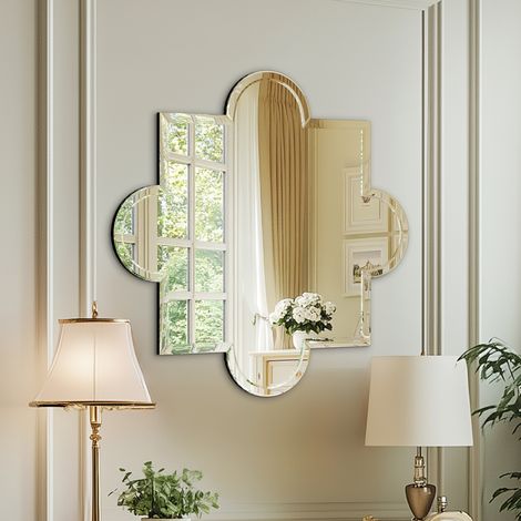 Symmetric Flower Shaped Bathroom Mirror Wall Mounted Modern Stylish Design with Contemporary Bevelled Edges - 80cm W x 80cm H (1/5)