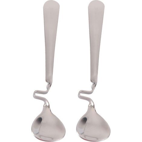 Lot de 2 cuillères à miel multifonctions en acier inoxydable, cuillères à café au lait, cuillères à thé avec manche incurvé-14.80X3.00X0.50CM (1/3)