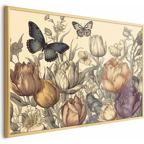 Póster: Tulipanes coloridos sobre un fondo color crema. (1/4)