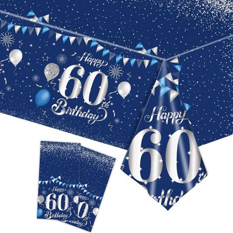 Tischdecke 60. Geburtstag Marineblau Silber 2 Stück Einweg für Party Deko