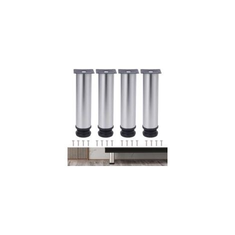 4PCS Pieds de meubles réglables en acier inoxydable, argent, 18 cm, pieds de table en métal, pieds de meubles(18cm Hauteur,Argenté)-Crezuo