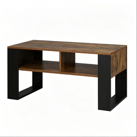 CHICFURN Mesa de centro con almacenaje 90x45 cm melamina efecto madera marrón rústico y negro (1/5)