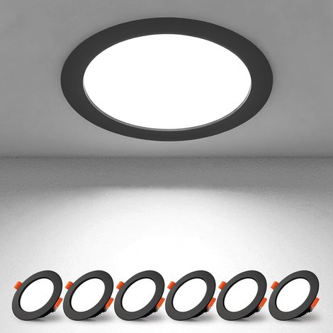 Lot de 6 Spot LED Encastrable Noir 7W IP44 Blanc Froid 6000K Plafond Salle de Bain Cuisine
