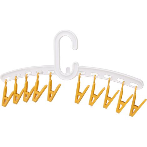 Pinces à chaussettes en plastique, étendoir à linge droit, accessoires de voyage portables, blanc et jaune (1/5)