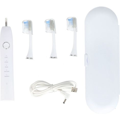 Brosse à dents électrique portative set 3 têtes recharge USB 5V outil nettoyage dentaire adulte blanc (1/5)