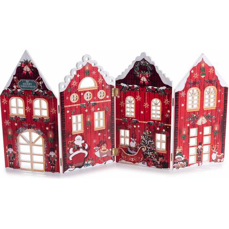Barrière village de Noël pliable en bois coloré, idéale pour décors de Noël et vitrines, lot de 2, 51,5 x H. 26,5 cm