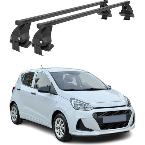 OMAC Barres de toit transversales en acier pour Hyundai i10 II 2014-2019 – Antivol inclus – Testées City Crash – DIN 75302:2019 – ISO/PAS 11154:2006 – Charge max 50 kg Noir (1/4)