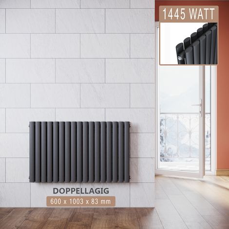 SONNI Radiatore Termosifoni ad Acqua Calda in Acciaio Radiatore a Pannello Bilayer Design Bagno Soggiorno Radiatore Orizzontale Antracite 600x1003mm 1445W
