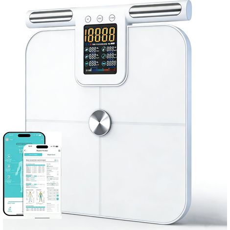 Körperfettwaage mit 8 Elektroden, digitale Körperfettwaage, Bluetooth-App und Handsensoren, Waage für 32 Datenpunkte