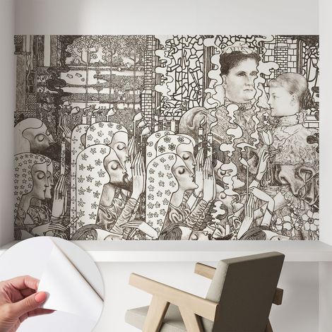 Papier peint adhésif avec colle pour décoration moderne de salon chambre à coucher cuisine et bureau Facile Portraits floraux 104x70 cm (1/5)