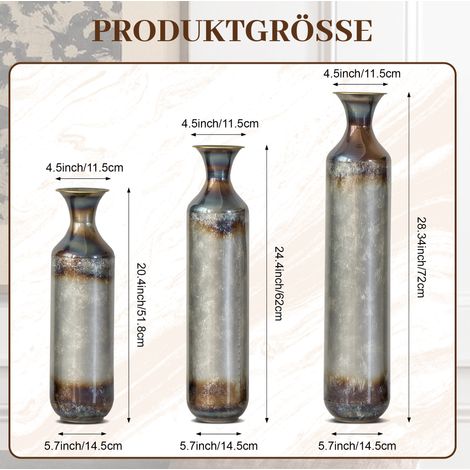 Set aus 3 Vintage-Metallvasen, 51,8/62/72 cm, nicht wasserdicht, OKMYHOME (1/5)